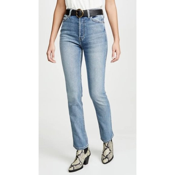 Re/Done Womens Jeans Hazey Indigo Double Needle Long Comfort Stretch 25